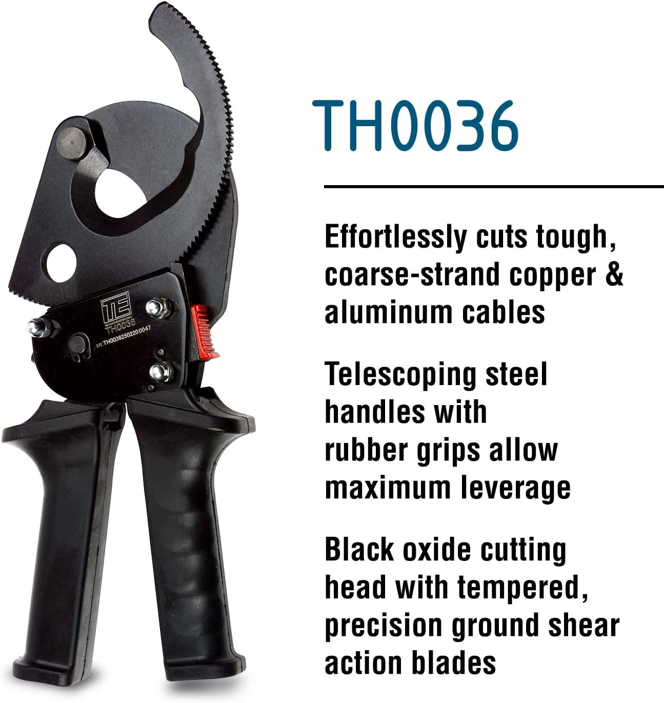 TEMCo TH0036 Ratcheting Wire & Cable Cutter for 1000 MCM Copper and Aluminum
