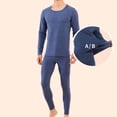 thumbnail image 4 of Conjunto de ropa interior térmica azul para hombre, calzoncillos largos con forro polar suave, capa base cálida para invierno en la parte superior e inferior, 4 of 6