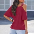 thumbnail image 7 of Lenpel Women's off One Shoulder Tops Short Sleeve Strappy Cold Shoulder T-Shirts Casual Loose Tee Blouses Fashion Summer Clothes, 7 of 7