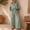 Green, variant on Women Collared Striped Two Piece Set, 3/4 Sleeve V Neck Button Top High Waist Pocket Wide Leg Pants Summer Resort Casual Outfit Purple XL(XL)