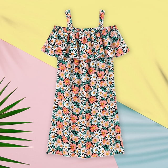 ¡Vestido de verano para niñas pequeñas, con falda y tirantes, floral, en oferta!