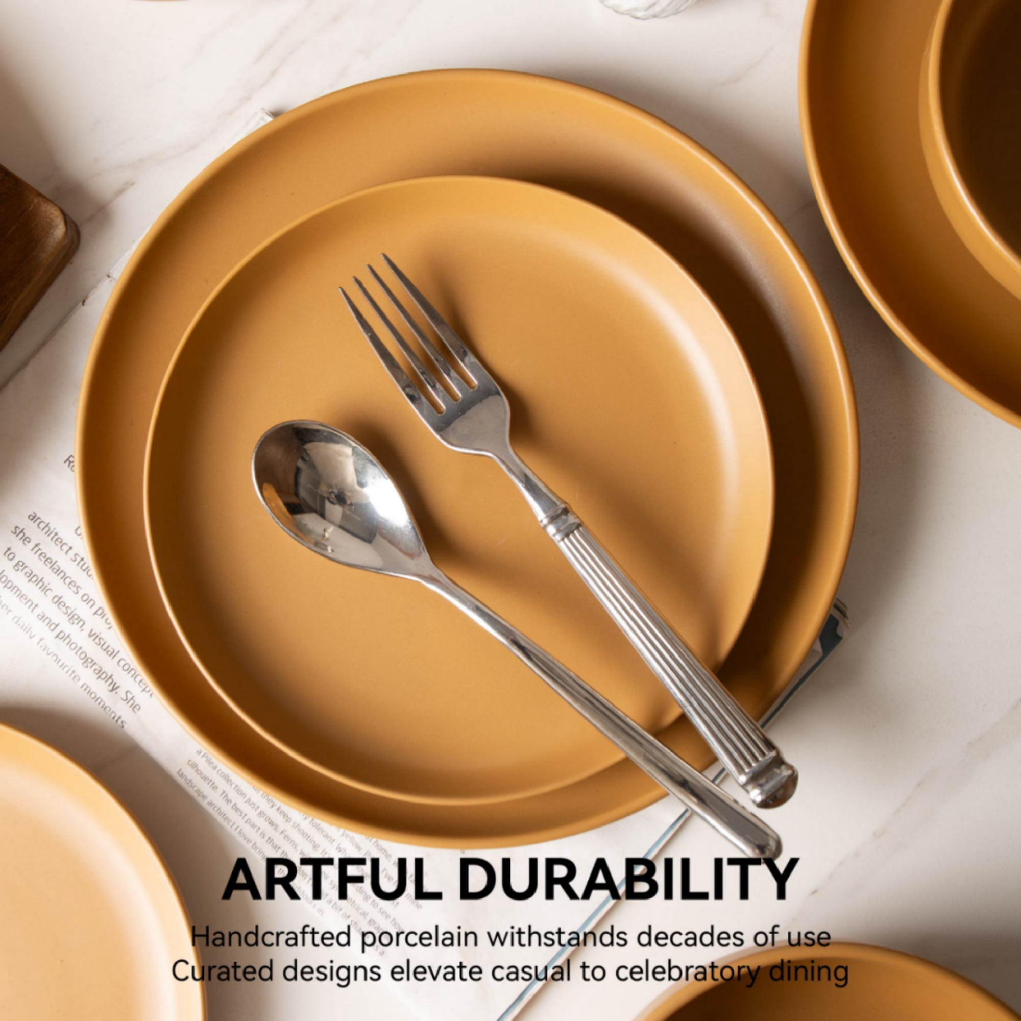 GARITIN 12-Piece Stoneware Dinner Plates Salad Plates Cereal Bowls Set, Microwave Dishwasher Safe Chip Resistant Stackable Matte Glaze Kitchenware Service for 4 Family Dining, Orange
