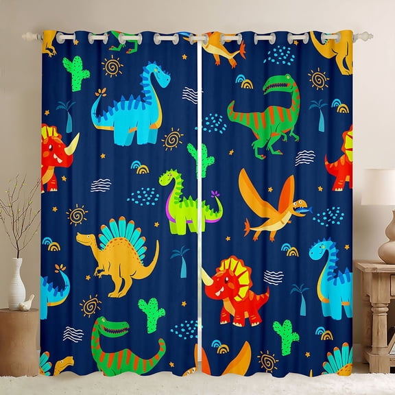 jejeloiu Colorful Dinosaur Dino Black Out Curtains,Cartoon Animal Curtains Pack of 2 (42x63 Each),Abstract Green Cactus Bedroom Curtains For Boys,Ultra Soft Home Decor