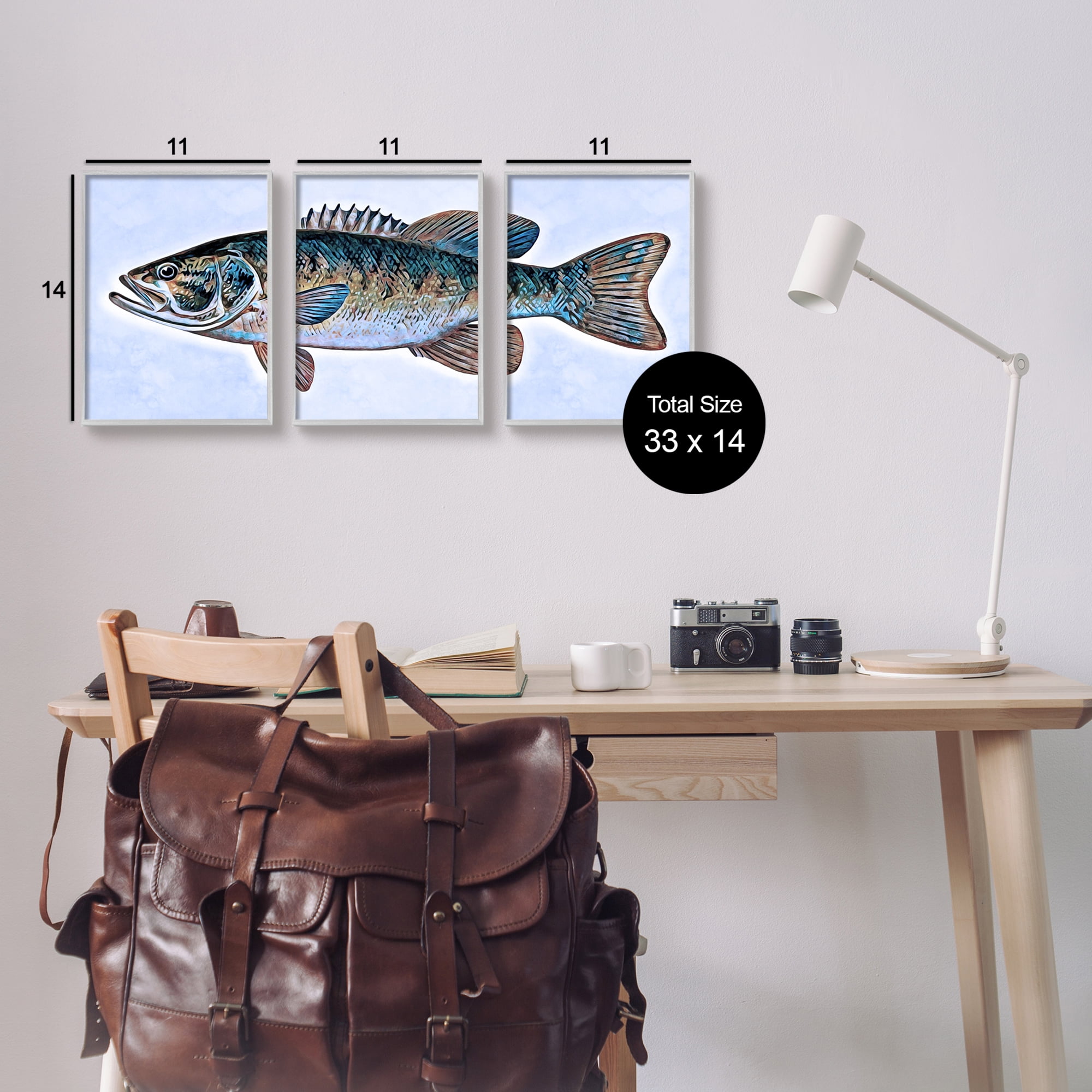 Stupell Marine Bass Fisherman Sea Life Animals & Insects Painting Gray Framed Art Print Wall Art, Set of 3