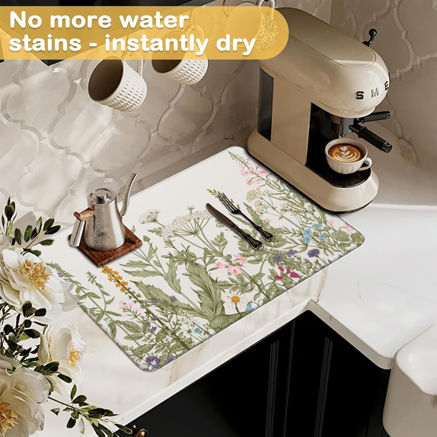Electric Stove Top Cover Protector \u2013Christmas Kitchen Decor Herbs and Wilds Flowers Glass Flat Top Stove Mat Oven Induction Cooktop Mat for Ceramic Countertop Mats Heat-Resistant Dish Drying Mat