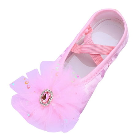 Ballet Shoes for Girls Size 3-3.5 Years Ballet Shoes for Girls Size 3-3.5 Years Children Performances Diamond Lace Yoga Children Running Athletic Pull On Hiking Pink Girls Shoes Pink Girls  Flats