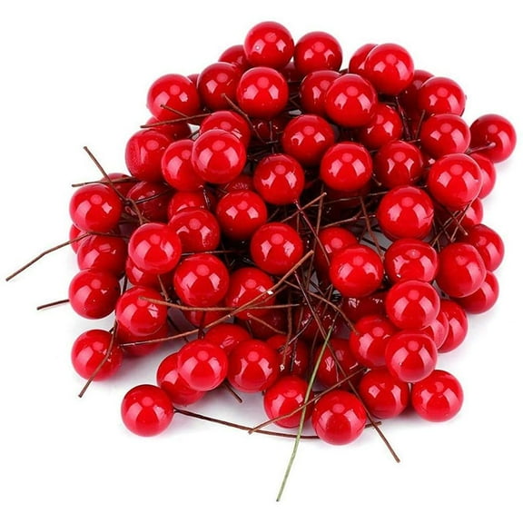 100Pcs Artificial Holly Berries 10mm Plastic Berries Decor on Wire for Christmas Tree Decorations Berry Garland Flower Wreath DIY Crafts