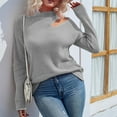 thumbnail image 5 of VSSSJ Womens Mock Neck Hollow Out Knitwear Pullover Sweaters Casual Solid Color Fall Winter Long Sleeve Loose Fit Sweater Tops Gray S, 5 of 8