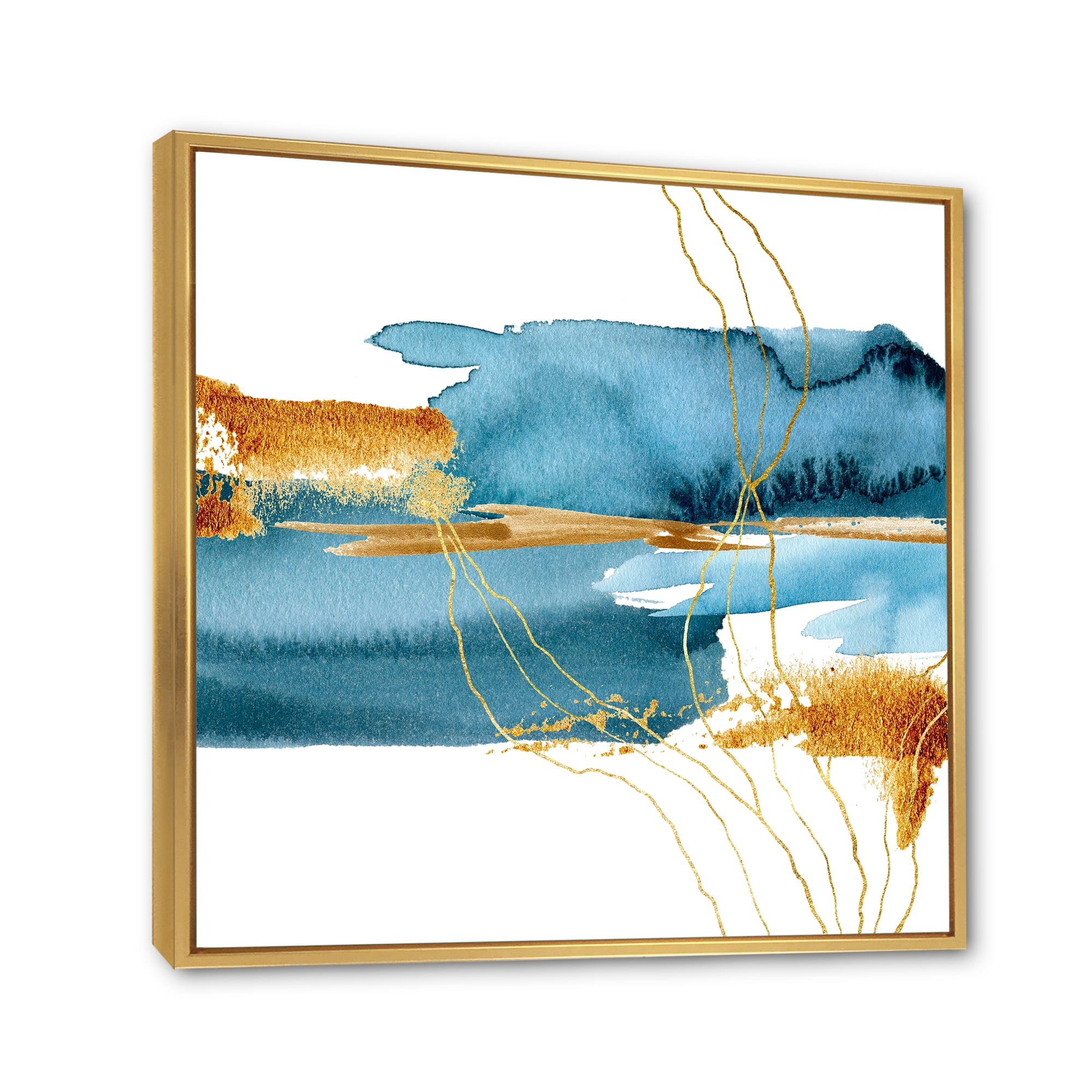Designart 'Golden Laminaria Branch With Blue Underwater Plant' Modern Framed Canvas Wall Art Print
