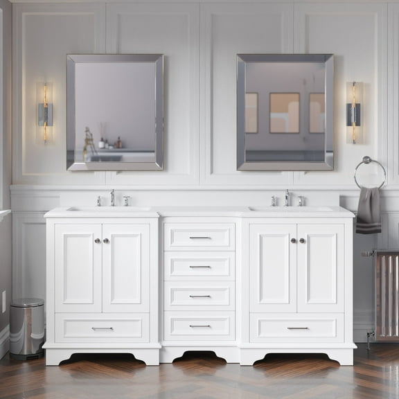 Nantucket 72" Double Bathroom Vanity with White Cabinet and Quartz Top