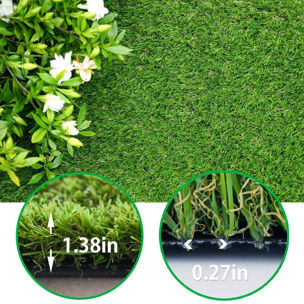 Goasis Lawn Artificial Grass Turf, 1.38 Inch Pile Height Artificial Grass Rug 10'x10' for Indoor