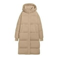 thumbnail image 6 of Women Long Puffer Jacket with Hood Pockets Heavyweight Full-zip Winter Coat Mid Length Loose Warm Thick Overcoat (L, Khaki), 6 of 7