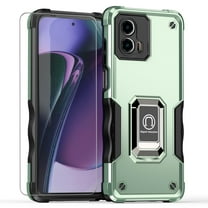 TJS for Motorola Moto G 5G 2023 Phone Case, with Tempered Glass Screen Protector, [Military Grade] Heavy Duty Magnetic Support Ring Kickstand Cover for Moto G 5G 2023 (Green)