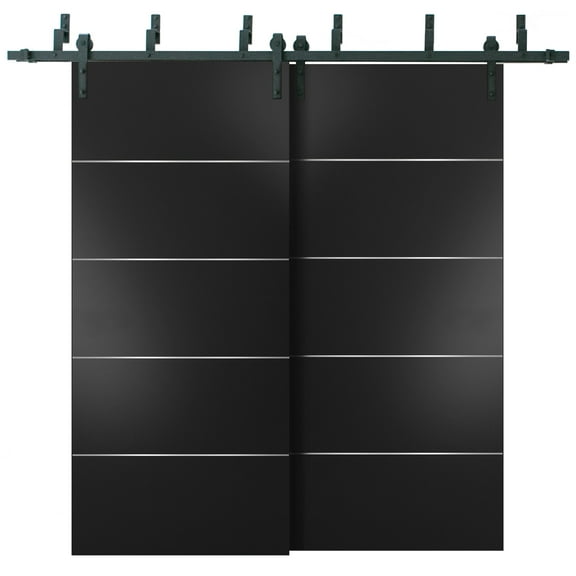 Sliding Closet Barn Bypass Doors | Planum 0020 Matte Black | Sturdy 6.6ft Rails Hardware Set | Wood Solid Bedroom Wardrobe Doors -36" x 96" (2* 18x96)