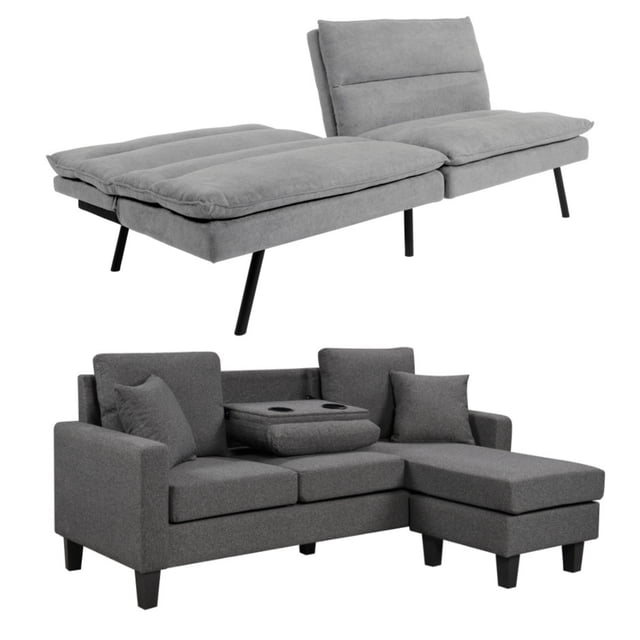 Set Sala Esquinera Modular Vince Gris Oxford + Sofá Cama Element Gris Claro Easy Living