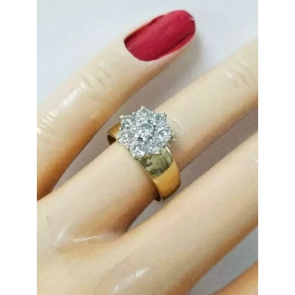 14K Yellow Gold Plated Round Shape Moissanite Cluster Engagement Ring for Women – Diamond Cluster Ring, Perfect Gift for Her