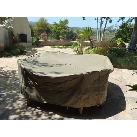Covered Living Patio Set Cover 104"Dia. Fits square, Oval or Round table set, Center hole for Umbrella