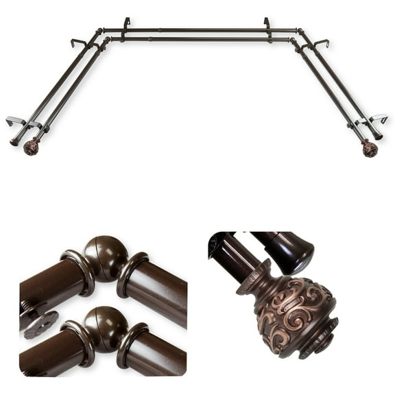 Domovina Raina 13/16-inch Bay WIndow Double Curtain Rod-Color:Cocoa