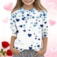 thumbnail image 1 of Blusas y camisas de cuello redondo y manga larga para niños, blusas/camisas de poliéster con estampado de corazones, mangas 3/4 y cuello redondo, elegantes e informales., 1 of 5