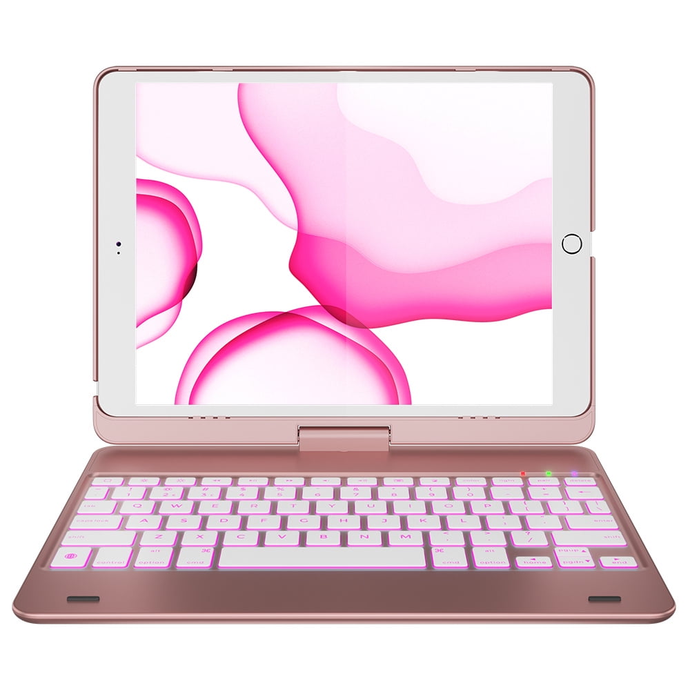 typecase Keyboard Case for iPad 9.7 inch 6th & 5th Gen Air 2 & Air 1, Thin & Light, 360 Rotatable, Wireless/BT, Backlit 10 Color, 9.7 inch Case for iPad (Rose Gold)