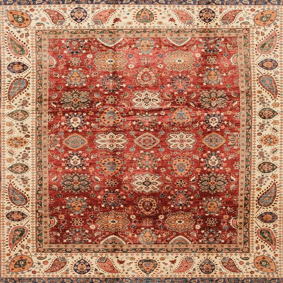 Ahgly Company Machine Washable Indoor Square Abstract Red Area Rugs, 5' Square