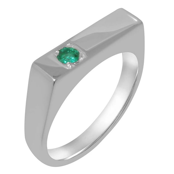 LBG British Made 925 Sterling Silver Natural Emerald Mens Band Ring - 33 size options - Size 10