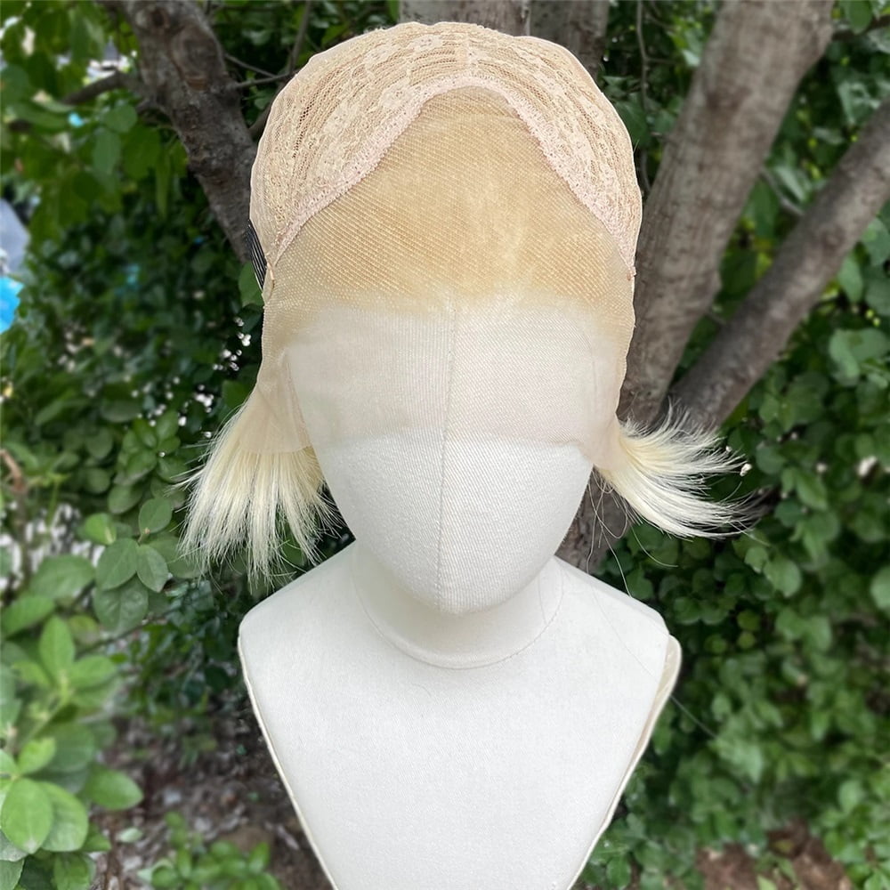 613 Blonde Short Bob Cut Synthetic Lace Front Wigs for Women Cosplay Wigs