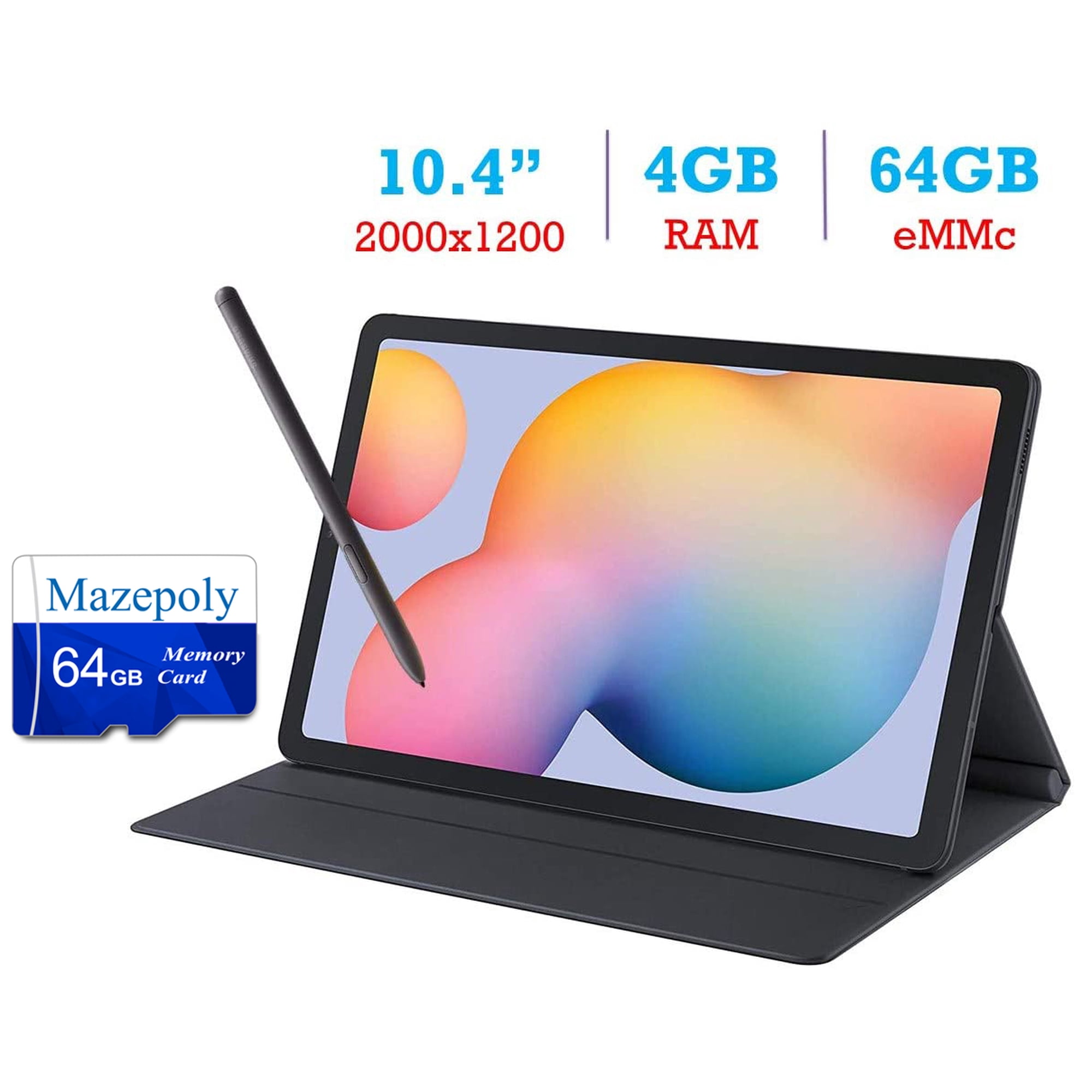 Samsung Galaxy Tab S6 Lite 10.4-inch Touchscreen WiFi Tablet, 4GB RAM, 64GB SSD, with S Pen, Cover & Mazepoly 64GB Memory Card with Adapter