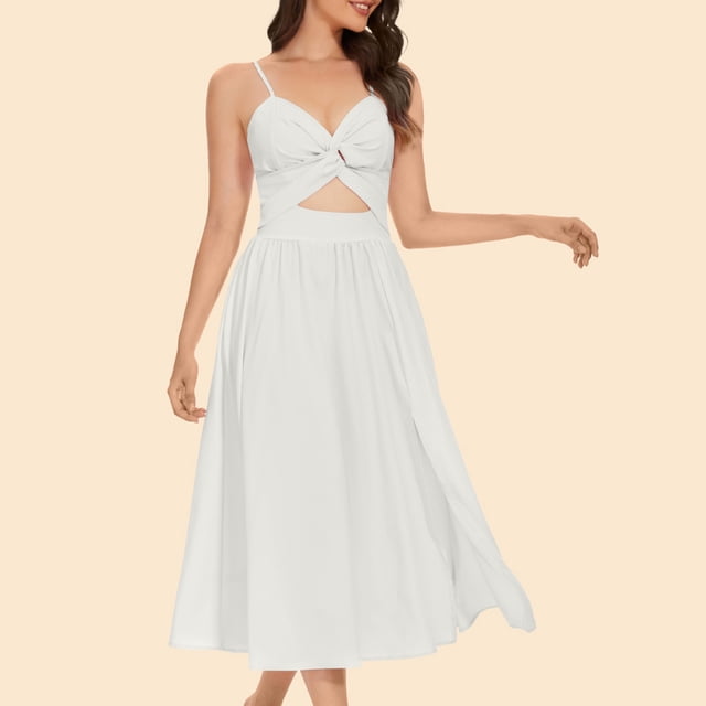 FcBaudy Camisole Sans Manches Robe Col en V, Robes d'Été pour Femmes, Robes de Mode pour Femmes Robe à Bretelles Colorées Col en V Robe pour Femmes