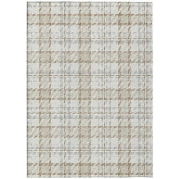 HomeRoots 601329 8 x 10 ft. Linen & Brown Plaid Washable Indoor & Outdoor Rectangle Area Rug