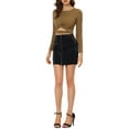 thumbnail image 2 of INSPIRE CHIC Haut Pailleté pour Femme Torsadé Ajusté à Manches Longues Découpé Court de Fête Scintillant m Café, 2 of 7