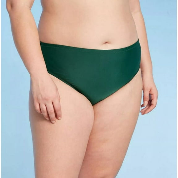 Kona Sol Women Plus Size High-Rise Hipster Swim Bikini Bottom Green 14W, $23 NWT