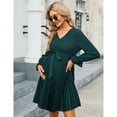 thumbnail image 2 of Womens Maternity Long Sleeve Pleated Dress V Neck Ruffle Casual Flowy Belted Midi Dress, 2 of 5