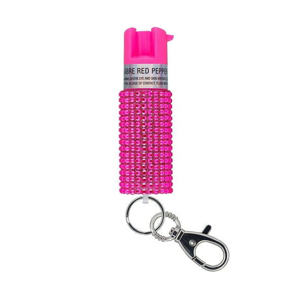 SABRE Pepper Spray with Snap Clip, Jeweled Monochromatic Design, Pink