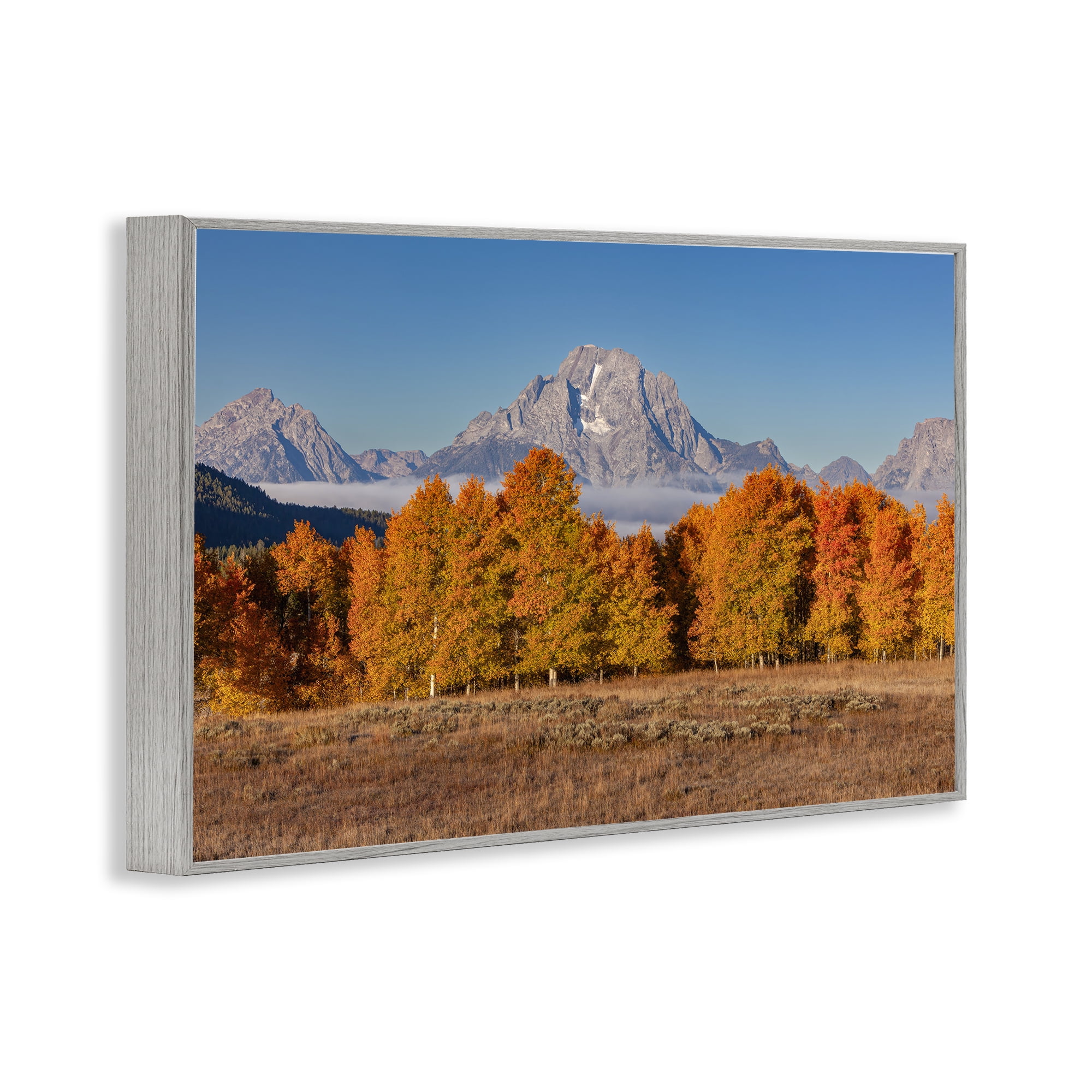 Autumn Tree Line With Mountain Gray Framed Giclee Art, design by Shelley Carlisle
