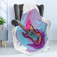 thumbnail image 4 of Grunge Soft Flannel Fleece Throw Blanket, Hand Drawn Electric Guitar with Motley Curved Grunge Effects Modern Music, Cozy Plush for Indoor and Outdoor Use, 70" x 90", Pink Purple Blue, by Ambesonne, 4 of 5