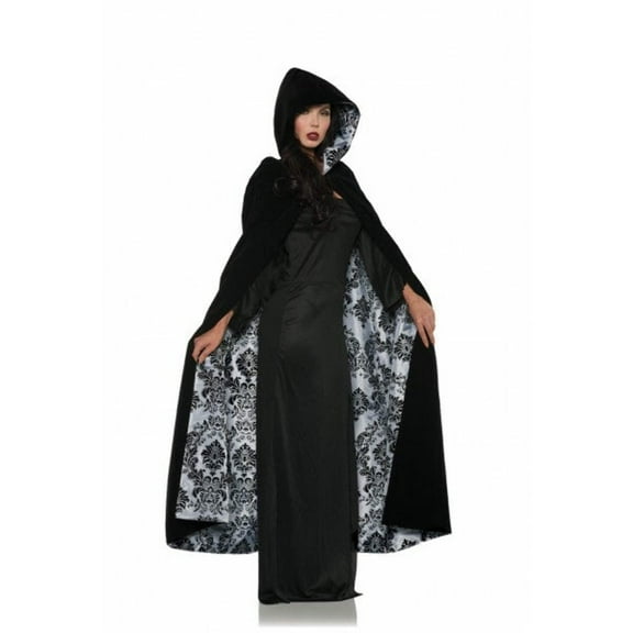 Underwraps Costumes Black Velvet Grey Satin Flocked Cape