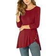 thumbnail image 5 of DARING DIVA Women's Casual Stretchy Tunic Asymmetric Hem Top M Burgundy, 5 of 6