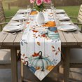 thumbnail image 6 of Teal Orange Pumpkins Fall Table Runner Linen Burlap Table Runner 90 Inches Long Thanksgiving Leaves Grey Wooden Dresser Scarves for Kitchen Island Coffee Dining Room Party Holiday Decoration 13"x90", 6 of 8