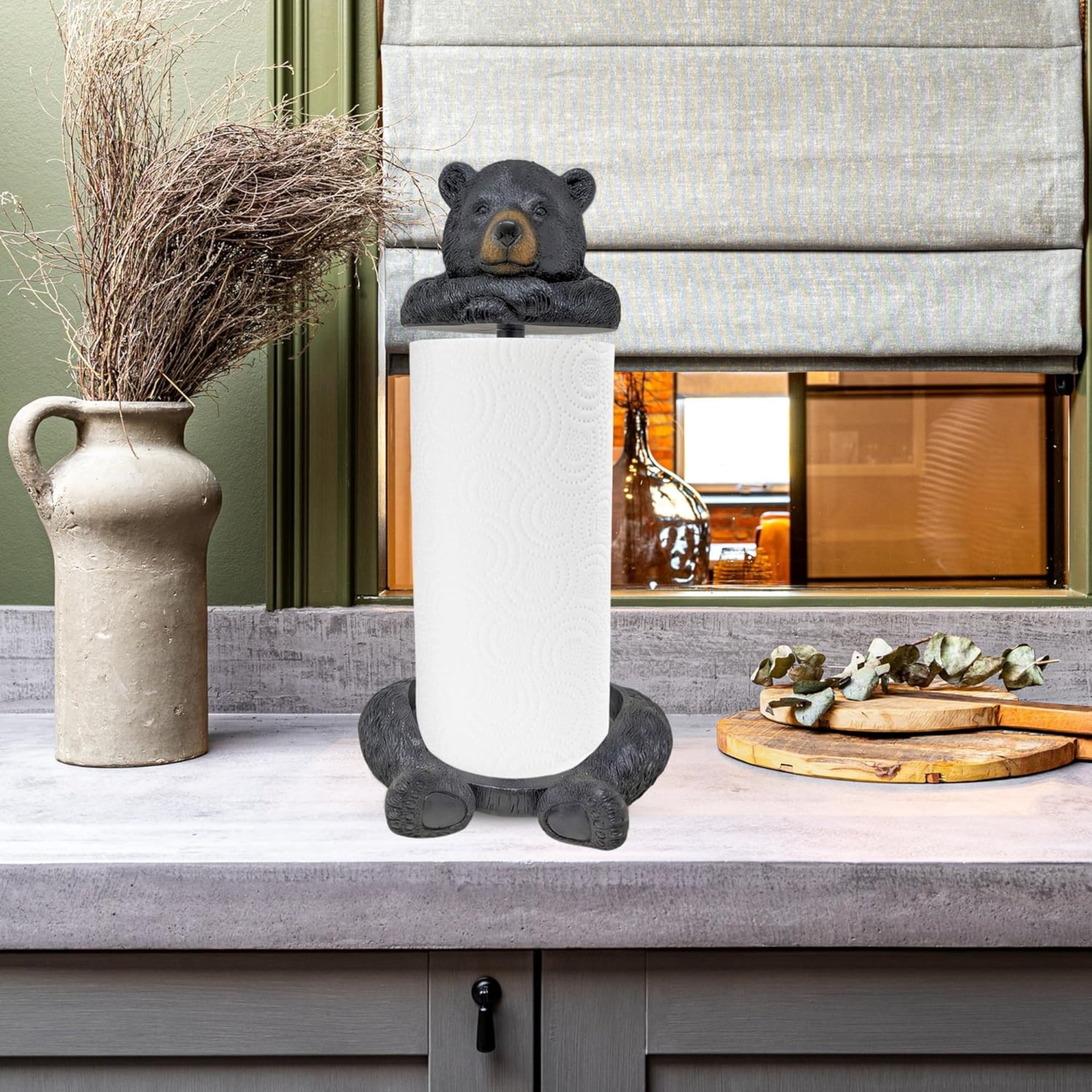 Rustic Bear Paper Towel Holder - Charming Woodland Decor for Cabin & Lodge Kitchens - Durable Resin and Metal Build, Quick Assembly, Ideal Wildlife-Themed Gift for Nature Lovers
