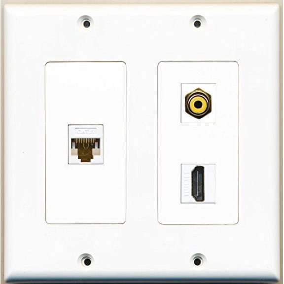 RiteAV - 1 Port HDMI 1 Port RCA Yellow 1 Port Cat6 Ethernet White - 2 Gang Wall Plate