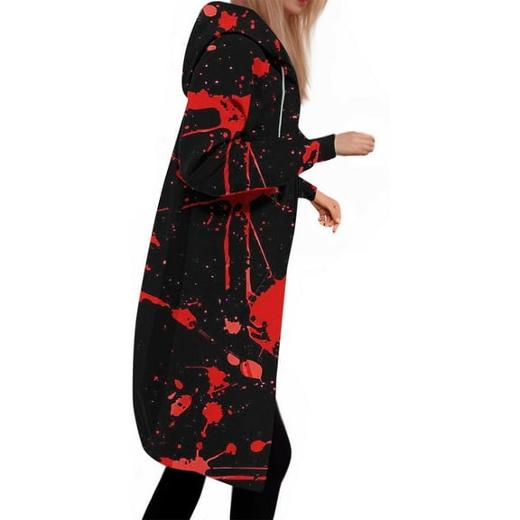WXLWZYWL Womens Plus Size Halloween Hoodies Long Sleeve Retro Halloween Graphic Print Cardigans Coat Full Zip Up Casual Loose Long Hooded Sweatshirts Coats