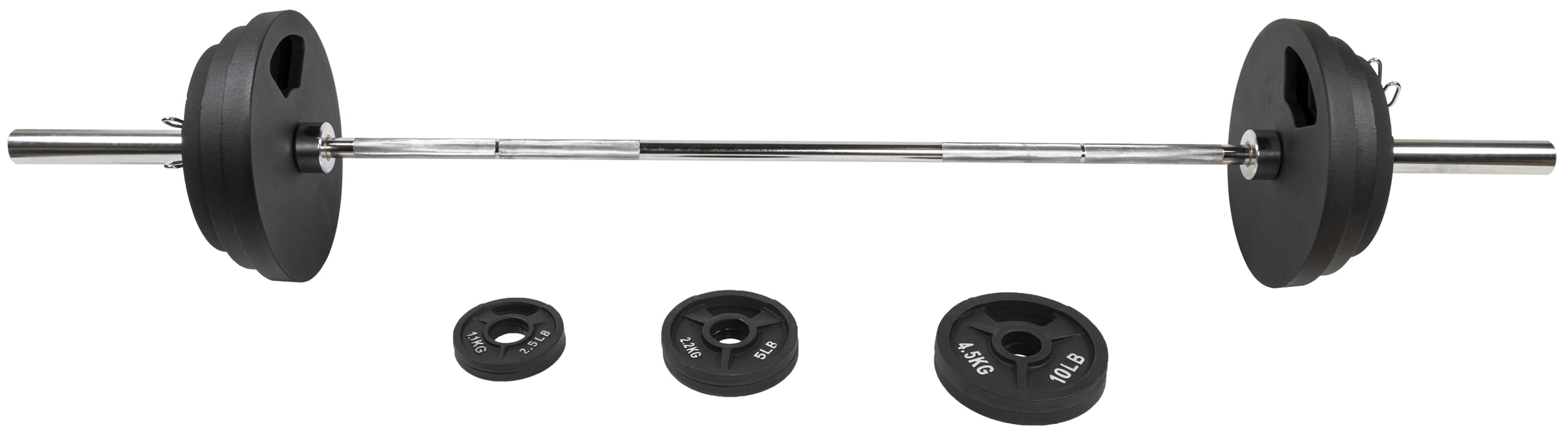BalanceFrom Cast Iron Olympic Weight Including 7FT Olympic Barbell and Clips, 300-Pound Set (255 Pounds Plates + 45 Pounds Barbell), Multiple Packages