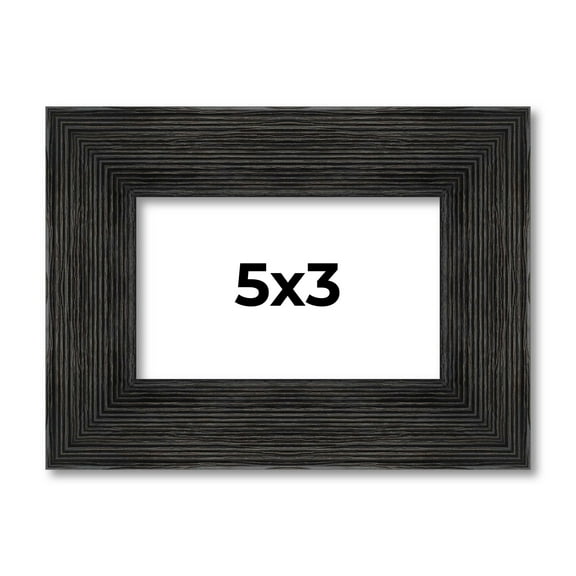 5x3 Distressed/Aged Black Wood Picture Frame - UV Acrylic, Foam Board Backing, & Hanging Hardware Included!