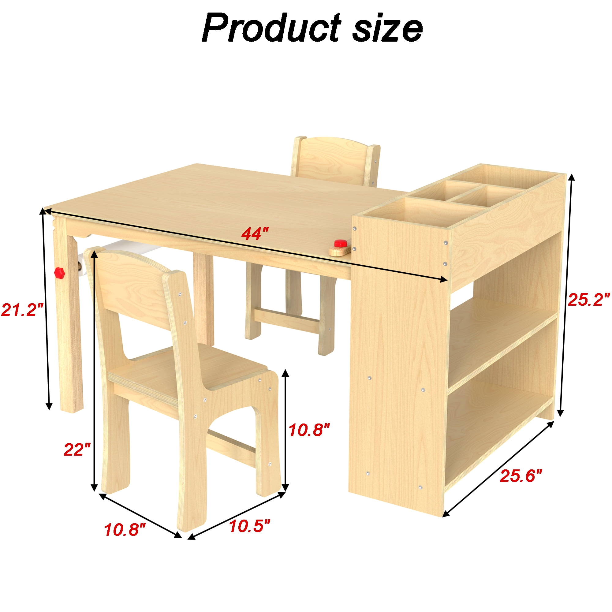 GDLF Kids Art Table and Chairs Set Craft Table with Large Storage Shelves Drawing Desk, Made of Plywood