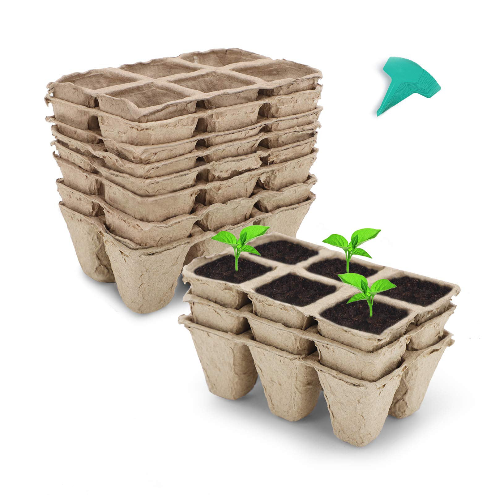 10Pcs 12Hole Nursery Starter Trays Pots Biodegradable Plant Starter W/Labels 
