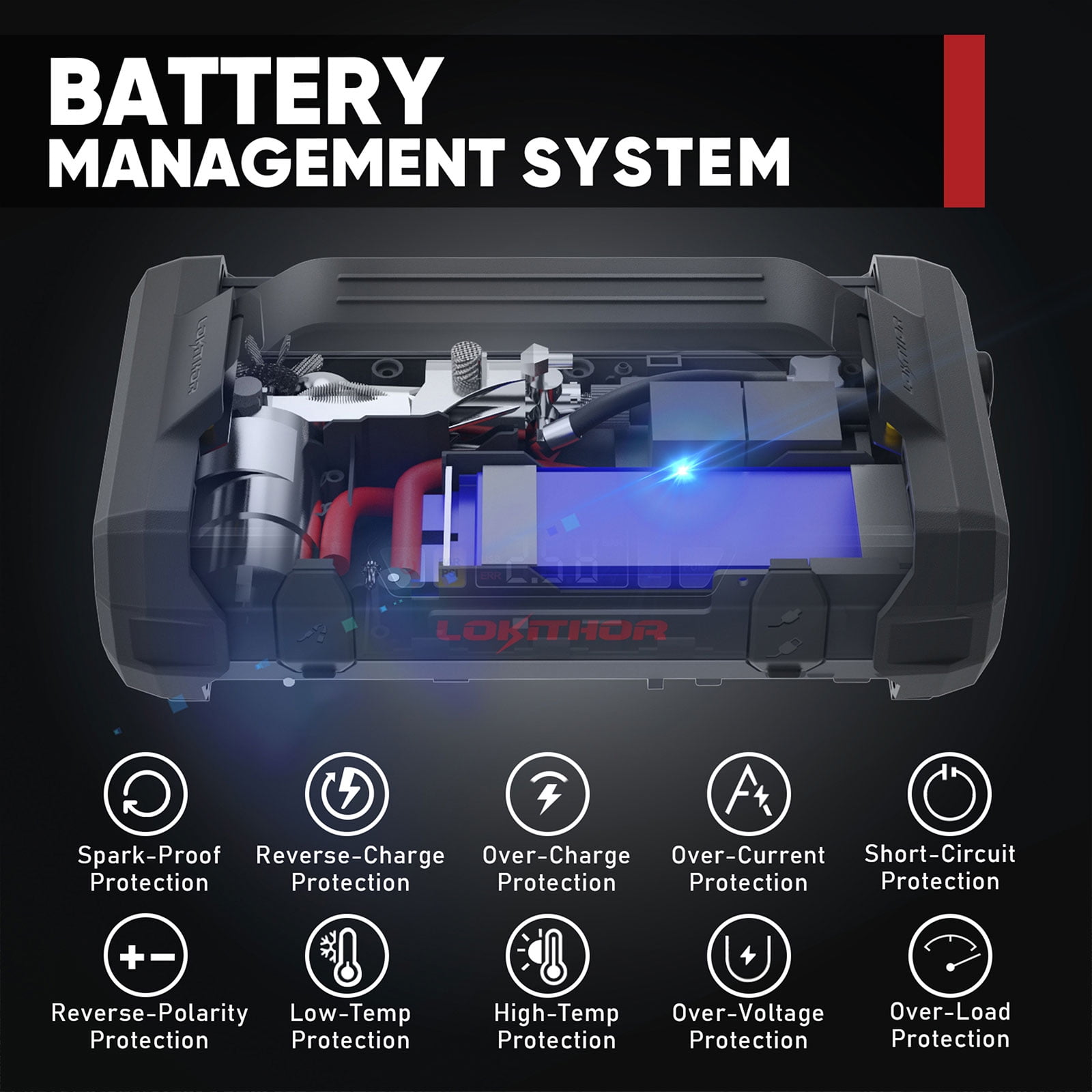 LOKITHOR JA401 Jump Starter with Air Compressor, 3750Amp 12V Portable Car Battery Starter（10.0L Gas and 8.0L Diesel）Engines, 150PSI Digital Tire Inflator