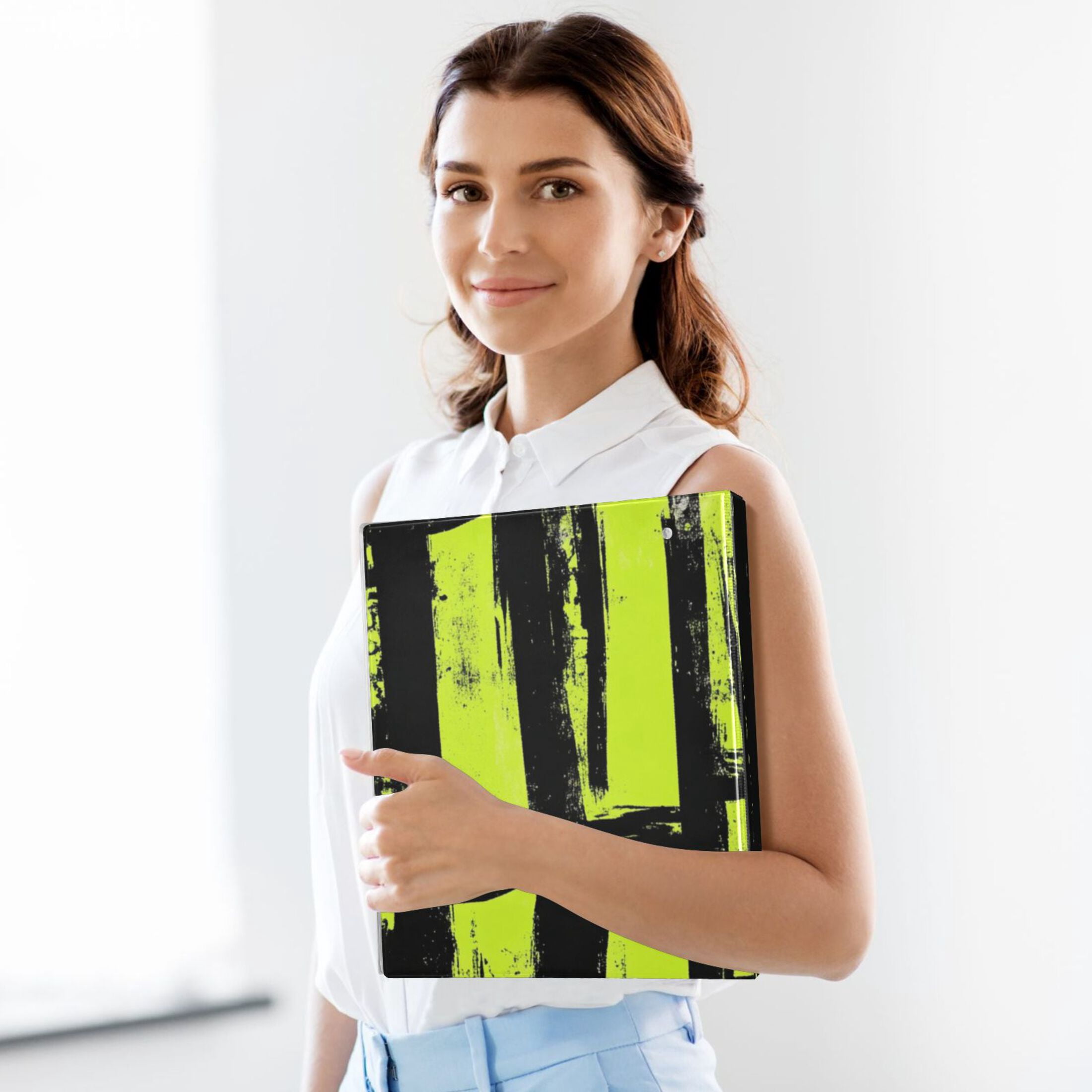 Green Black Stripe 3 Ring Binders 1.5 inch Hardcover File Folders with Interior Pockets A4 Size Organizer for School Office Hospital