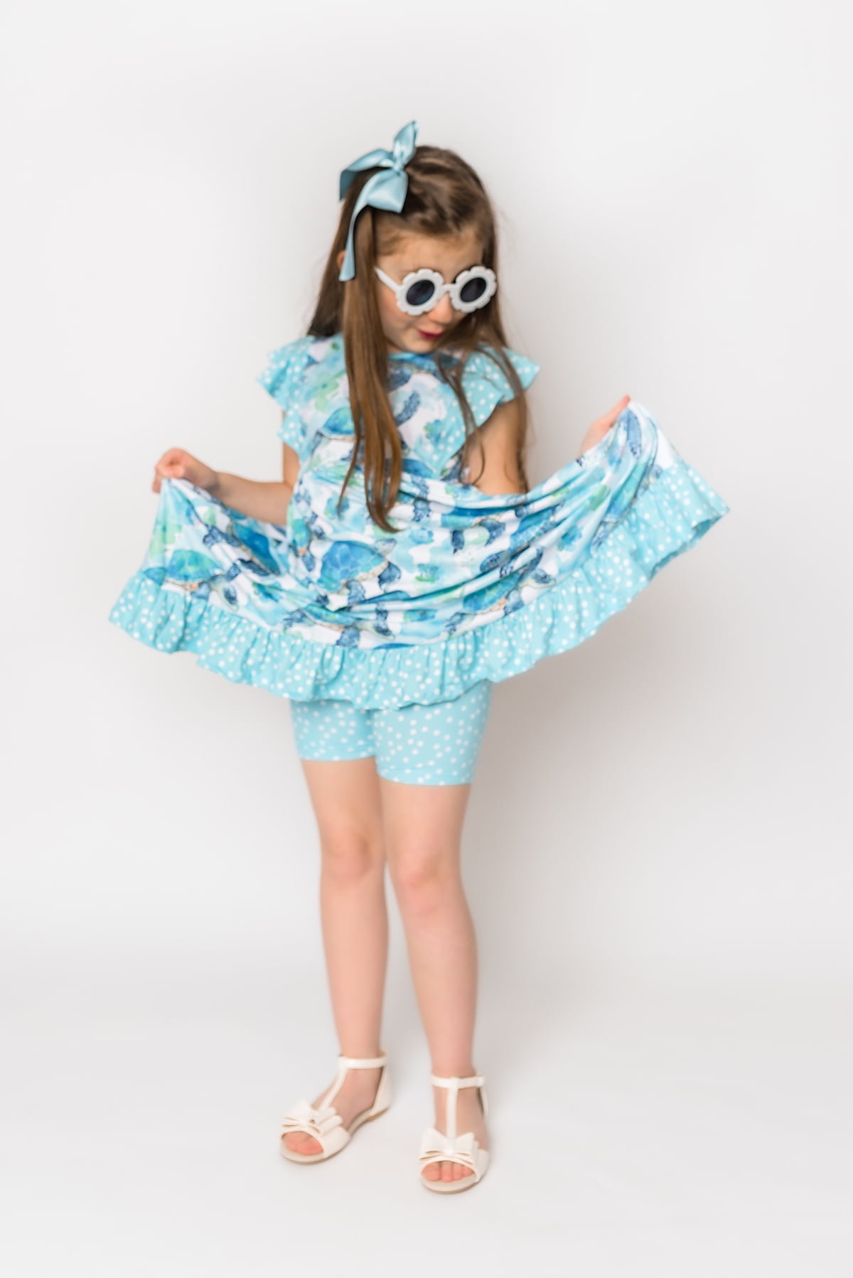 Millie Loves Lily Girls Mint Turtle Angel Sleeve Dress & Short Set,Big Girls,Size 8
