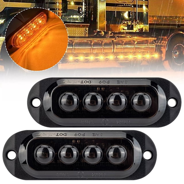 Yimiti 2Pcs 4Led Side Marker Clearance Lights Waterproof For Boat Trailer Truck Rv-Yellow Light